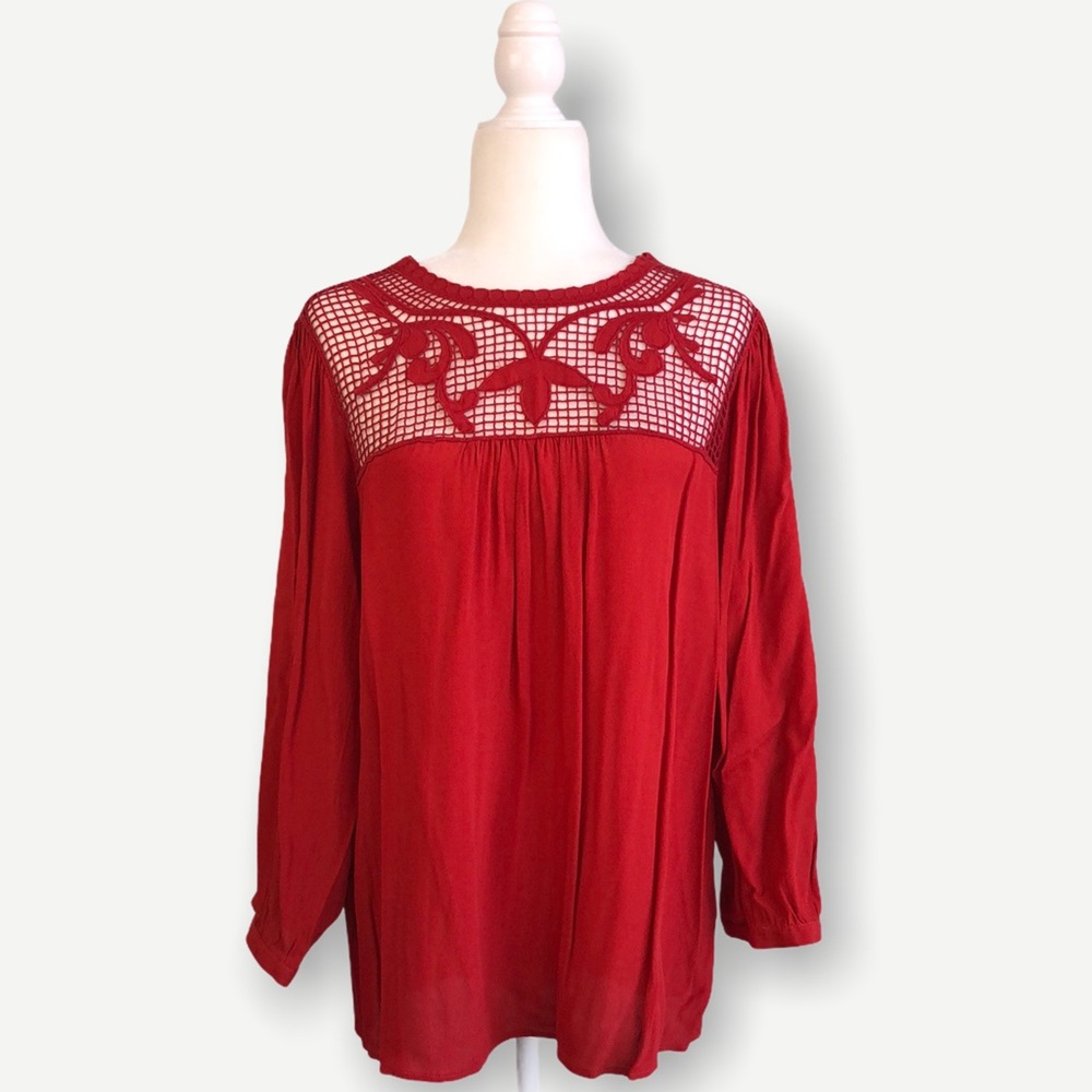 Anthropologie Daniel Rainn Red Crochet Detail Top